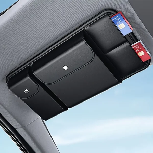 Black Faux Leather Car Sun Visor Organizer