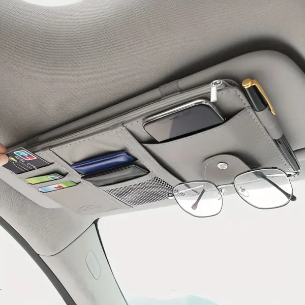 c884e60c-aca0-41c4-8d98-afa156b9e13d Gray PU Leather Car Visor Organizer